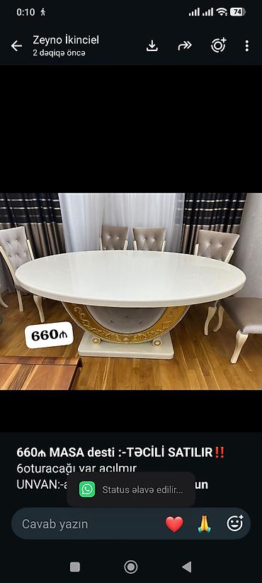 *660₼ MASA desti :-TƏCİLİ SATILIR‼️* 6oturacağı var açılmır