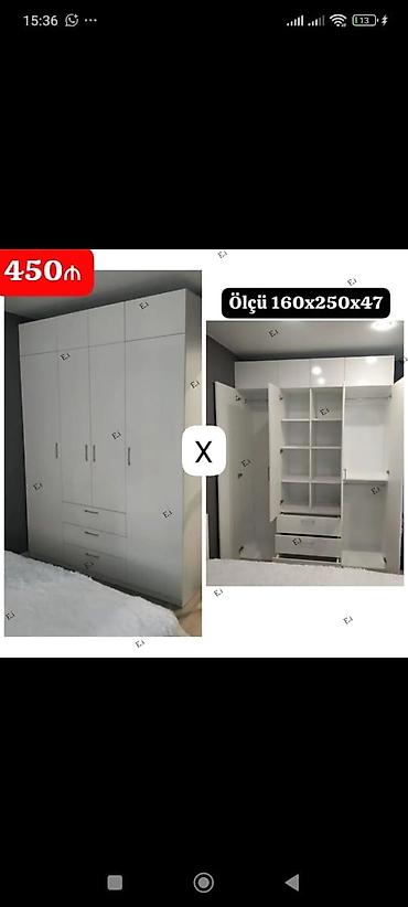 Ağ rəngli çoxfunksiyalı paltar dolabı - Ölçü: 160 x 250 x 47 sm (eni — 1