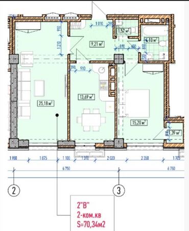 Продажа квартир: 2 комнаты, 70 м², Элитка, 2 этаж, ПСО (под самоотделку)