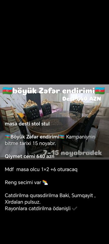 Masa və oturacaq dəstləri: Qonaq otağı üçün, Yeni, Açılmayan, Dördbucaq masa, 6 stul -da lalafo.az — 3 Masa və oturacaq dəstləri: Qonaq otağı üçün, Yeni, Açılmayan, Dördbucaq masa, 6 stul — 3