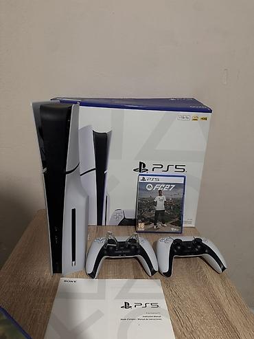 ps4 прошитая: Sony ps 5 slim + fc27 + два джойстика. Состояние новое, куплена месяц — 1