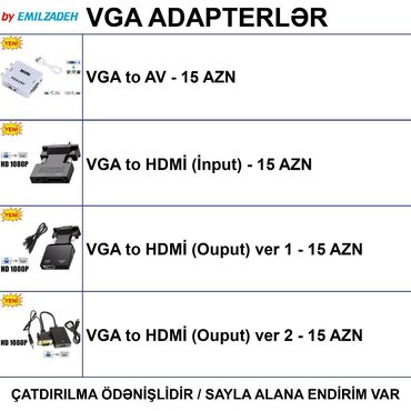 Masaüstü kompüterlər və iş stansiyaları: VGA Adapterlər 🚚Metrolara və ünvana çatdırılma var, ❗ÖDƏNİŞLİDİR❗