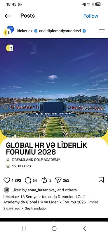 video operator vakansiya: Global HR və Liderlik Forumu 2026 üçün bilet Mekan: Dreamland Golf — 1