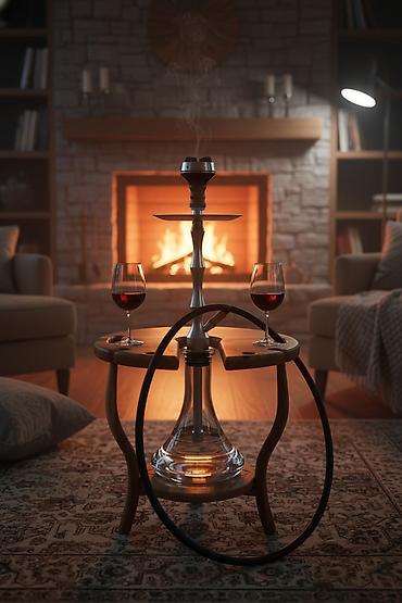 Журнальные столы: Столик для кальяна из натурального дерева - Функциональный круглый — 1