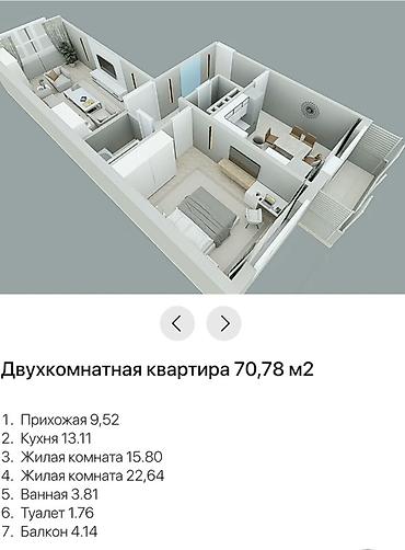 1 кв: 2 комнаты, 71 м², Городское ГАИ Элитка, 8 этаж, ПСО (под самоотделку) — 8