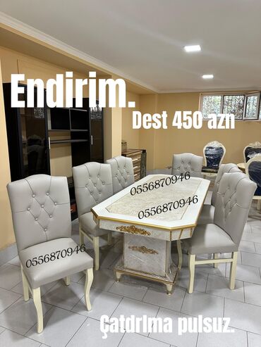 Masa və oturacaq dəstləri: Qonaq otağı üçün, Yeni, Açılmayan, Dördbucaq masa, 6 stul