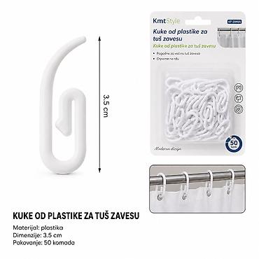 Tuš kabine i paravani: KMT Bela plastična kuka za tuš zavese 2208294 Praktične bele kuke za — 1