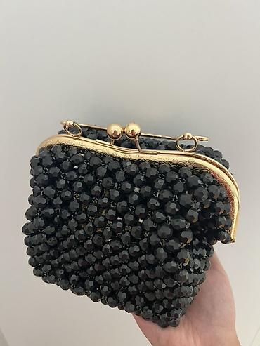 vintage çanta: Qara muncuqlu çiyin çantası - Rəng: qara - Material: parlaq fasetli — 4