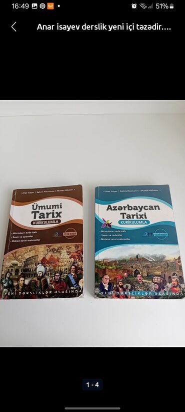 Testlər: Anar isayev tarix 1ci 2ci hissə təptəzədir.1ədəd 9manat biləcəri
