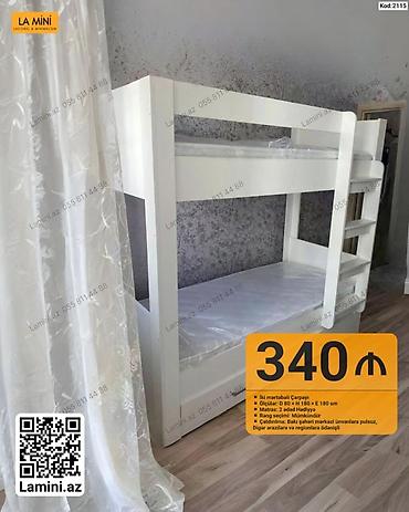 İki mərtəbəli çarpayı – Kod: 2115 - Material: ağ rəngdə, minimalistik