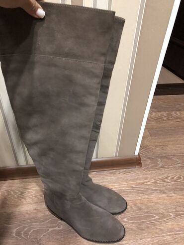 ботинки замш: Сапоги, 40, цвет - Серый