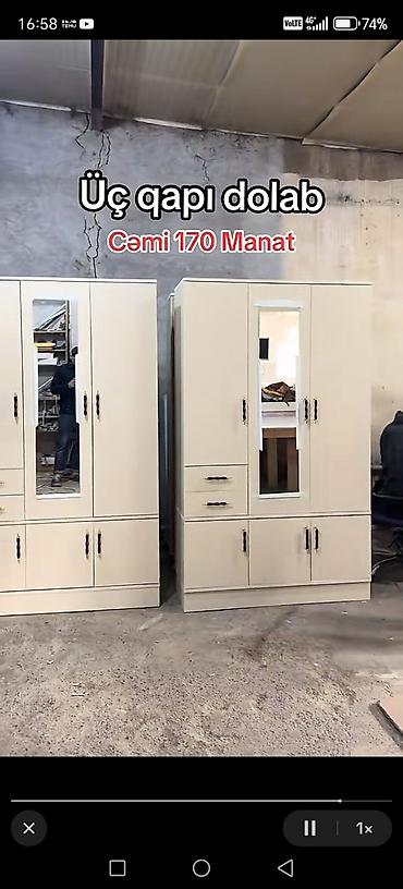 Dolab-asılqanlar: 📌Dolab 3qapi 💶Qiymet 150azn 📏Ölçü 120 eni 2 hündür 47 dərin 🌈Reng — 26