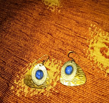 Earrings: Σκουλαρίκια κρεμαστάμε φινίρισμα lapis με άγκιστρο, σε μπρούτζινο