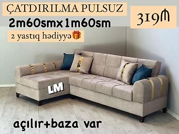 Divan və masa dəstləri: Künc divan dəsti - Ölçü: 2 m 60 sm x 1 m 60 sm - Açılır mexanizmli — 1