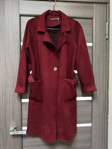 Пальто: Пальто, Халат, Осень-весна, Бархат, По колено, С поясом, 2XL (EU 44)