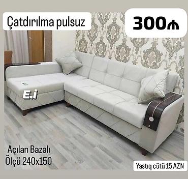 l masalar: Bu, ağ rəngdə, L formalı künc divandır. Divan düz xəttli dizayna — 7