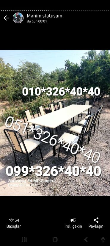 Bağ, çöl masa və oturacaq dəstləri: Yeni, Dördbucaq masa, 8 stul, Açılmayan, Stullar ilə, Metal, Azərbaycan -da lalafo.az — 5 Bağ, çöl masa və oturacaq dəstləri: Yeni, Dördbucaq masa, 8 stul, Açılmayan, Stullar ilə, Metal, Azərbaycan — 5