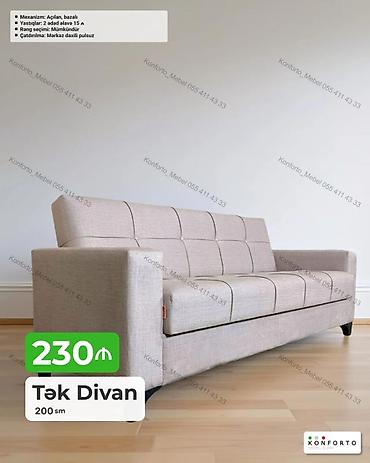 Tək Divan – 200 sm - Mexanizm: açılan, bazalı (yuxarı/qaldırılan
