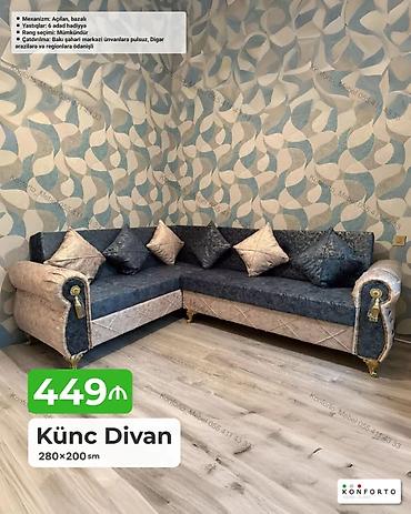 Диваны: Künc Divan – 280×200 sm - Mexanizm: açılan, bazalı - Yastıqlar: 6 — 1