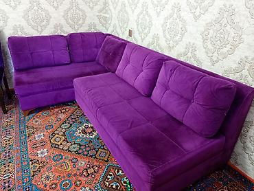 Divanlar: Bənövşəyi rəngdə L formalı künc divan - Parça: yumşaq, toxuması zərif — 1