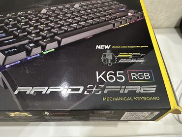 клавиатура механика: Corsair K65, RGB, Cherry switch. Состояние отличное, клавиши серые
