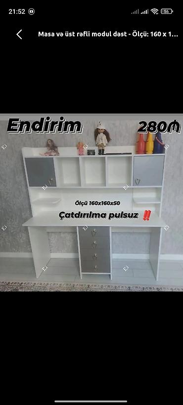 mini manqal: Masa və üst rəfli modul dəst - Ölçü: 160 x 160 x 50 sm - Rəng: ağ və — 1