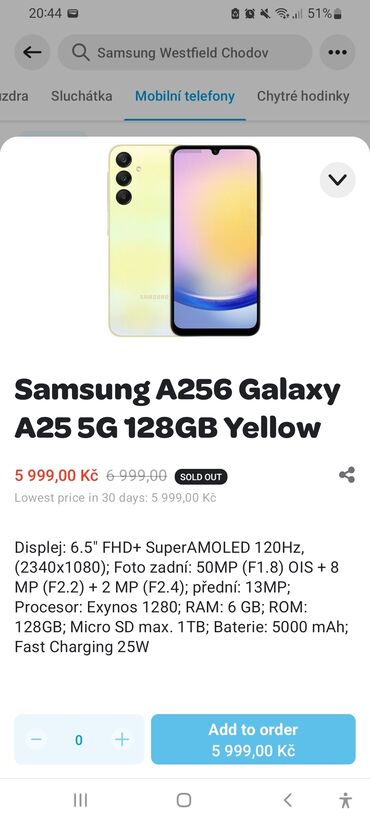 самсунг 30а: Samsung Galaxy A25, Жаңы, 128 ГБ, түсү - Сары, 2 SIM