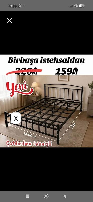 Metal çarpayı çərçivəsi - Ölçü: 160 x 200 sm - Material: qalın