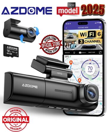 Мониторы: AzDome M590 4K GPS Wi-Fi 3 kamera+64GB (AzDome) məxsus yaddaş kartı Üç