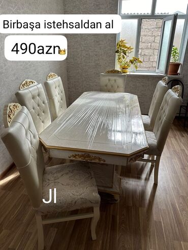 kuxna ucun divan: Qonaq otağı üçün, Yeni, Açılmayan, Dördbucaq masa, 6 stul, Azərbaycan