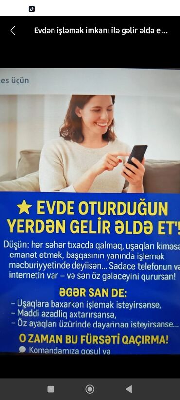 Evdən rahatlıqla işləmək imkanı təklif olunur. Bu fürsət vasitəsilə