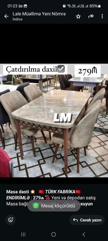 restoran ucun stol stullar: *Masa dəsti* 💥 _🇹🇷 *TÜRK FABRİKA🇹🇷*_ _*ENDİRİMLƏ*_ : *279₼* 💃🏻 Yeni