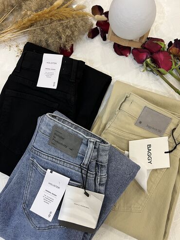 джинсы черные с высокой: Прямые, Hollister, Высокая талия, Стрейч