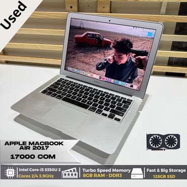 macbook air бишкек: Ноутбук, Apple, 8 ГБ ОЭТ, Intel Core i5, 13.3 ", Колдонулган, Татаал эмес тапшырмалар үчүн, эс тутум SSD