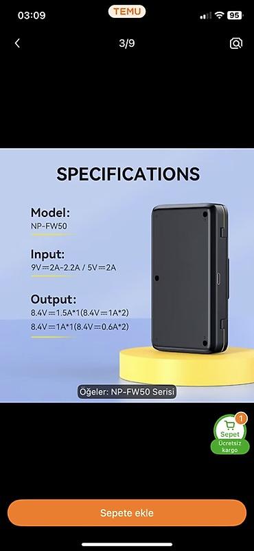 sony a5100: NP-FW50 seriyası üçün ikili batareya şarj cihazı - Model: NP-FW50 - — 3
