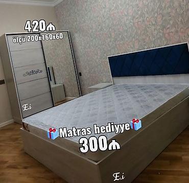 komputer desti: Yataq otağı dəsti - Yataq: taxta karkaslı, yumşaq başlıq (mavi rəngli — 1