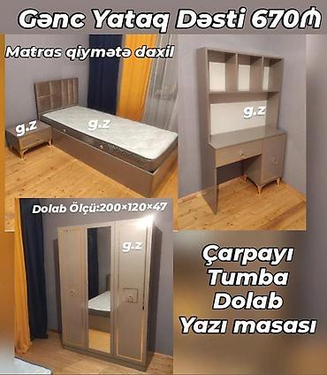 dolab yigilmasi: Gənc Yataq Dəsti – 670₼ Komplekt: - Çarpayı (mətras qiymətə daxildir) — 1