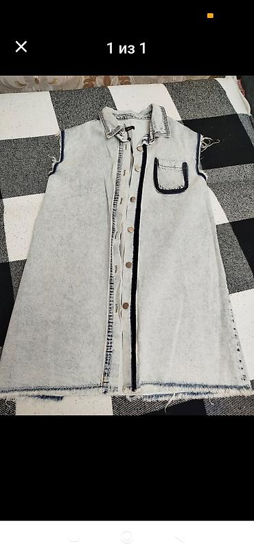 Jeans jilet/uzun kofta - Material: açıq rəngli denim (yüngül yuyulmuş