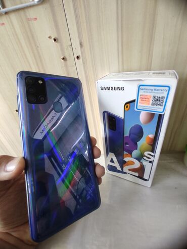 батарейка телефон: Samsung Galaxy A21S, Б/у, 64 ГБ, цвет - Синий, 2 SIM