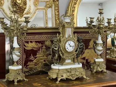 Satovi za kuću: Kaminski sat sa svećnjacima (anđeli) ⏰🕯️👼 Mehanizam: Odlično stanje — 10