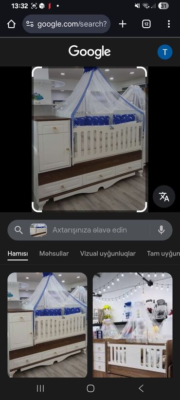 Uşaq və gənc otağı üçün dəstlər: Ağ və qəhvəyi rəngdə olan bu uşaq beşiyi funksionallığı və praktikliyi