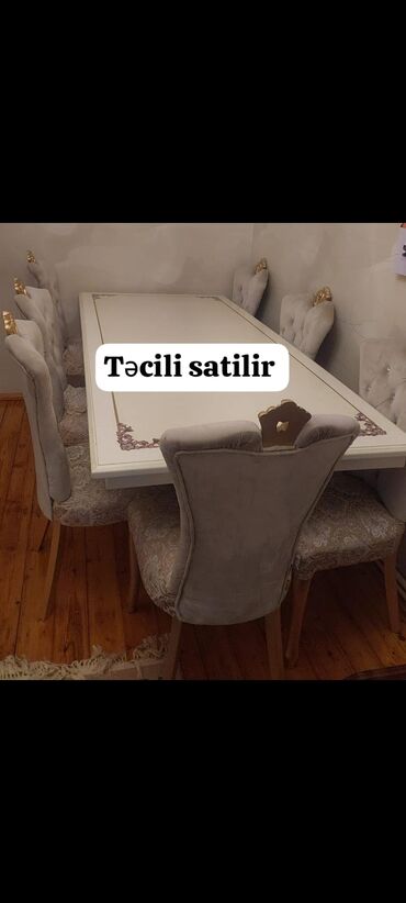 köhnə qədim gədim sovet davet stol stul mebel: Qonaq otağı üçün, İşlənmiş, Açılmayan, Dördbucaq masa, 8 stul