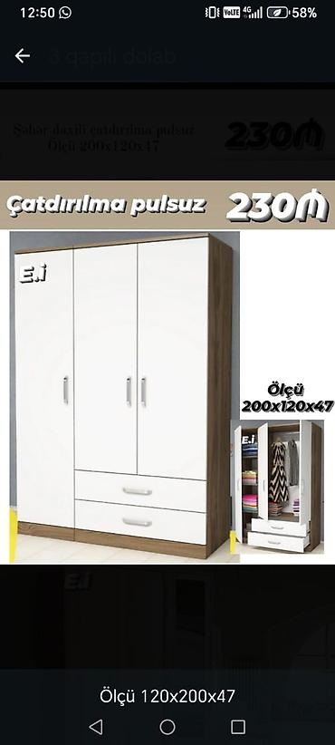 Üç qapılı geyim dolabı - Rəng və dizayn: Ağ ön panellər, taxta at lalafo.az Üç qapılı geyim dolabı - Rəng və dizayn: Ağ ön panellər, taxta