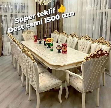 stolustu sufreler: Qonaq otağı üçün, Yeni, Açılmayan, Dördbucaq masa, 12 stul — 1