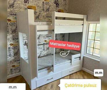 İkimərtəbəli uşaq çarpayıları: Oğlan və qız üçün, Yeni, Çarpayı, Matras ilə, Siyirməli, Laminat — 6