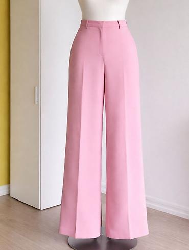 ženske pantalone: Ženske pantalone sa širokim nogavicama – roze - Kroj: visok struk — 1