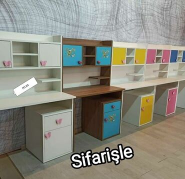 Uşaq masaları: Oğlan və qız üçün, Yeni, Siyirməli, Yazı masası, Stulsuz — 14