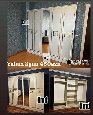Məhsul: 5 qapılı paltar dolabı - Rəng: ağ krem tonlarında, qızılı