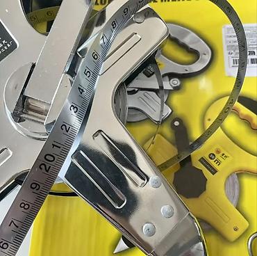 Məsafə ölçənlər, ruletkalar: 50 metrlik dəmir materialdan əl metresi. Metr ölçən hissəsi də — 9