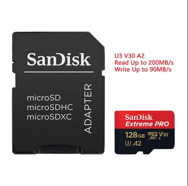 yaddaş kartı 1 tb: Orijinal Sandisk Extreme PRO 128GB, 200mb/s yaddaş kartı və Adapteri